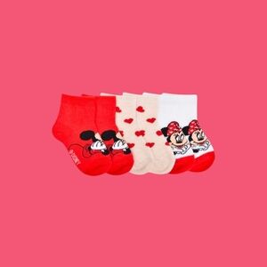 Minnie & Mickey Mouse: Sock Set (3 Pairs) - Toddler 4T/5T - Red/Cream